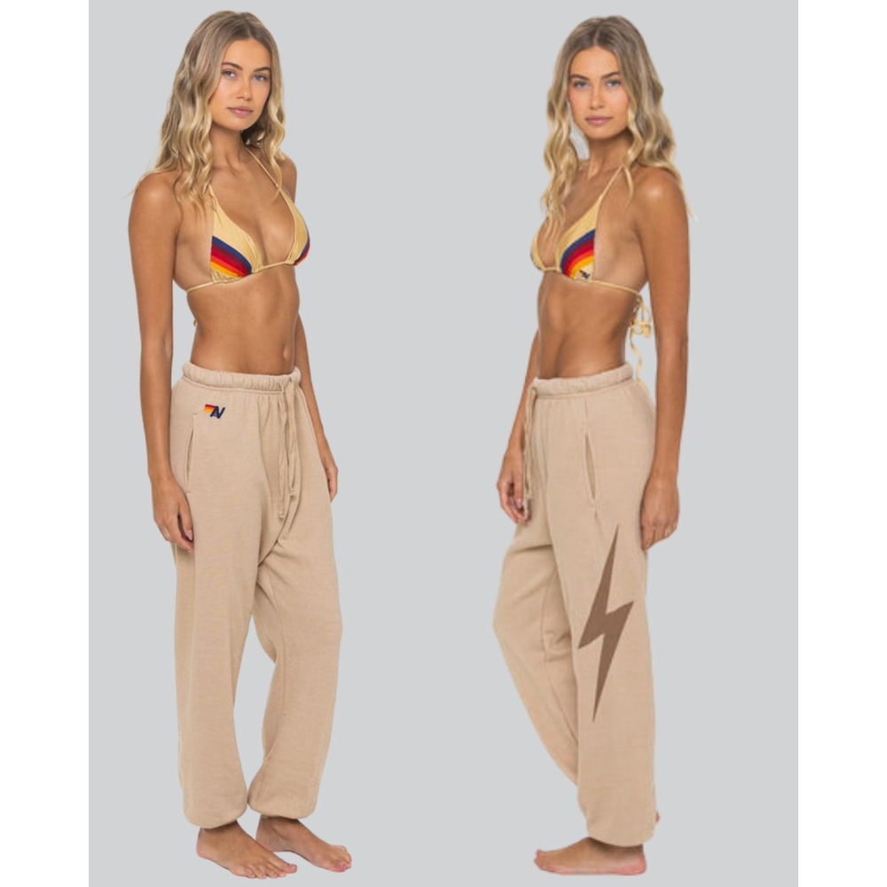 NEW Aviator Nation Bolt Jogger Sweatpants size Small Sand Mocha Lightning Logo